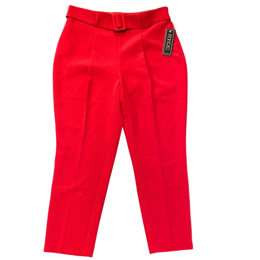 NYCC Red Belted High Waist Pleated Career Cropped Pants‎ Size 8 NWT